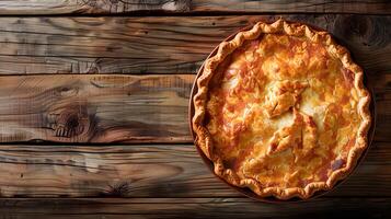 ai généré Pomme tarte servi sur une rustique en bois tableau. traditionnel tarte avec remplissage, de fête nourriture pour action de grâces, Halloween. fermer, Haut voir, copie espace, bokeh effet dans le Contexte. photo