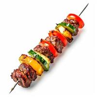 ai généré Viande brochette avec des légumes isolé sur blanc Contexte photo