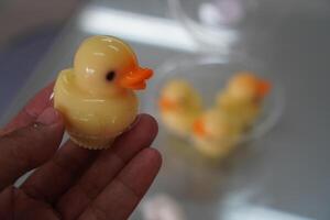 canard en forme de gelée sucré nourriture dans main photo