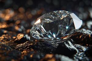 ai généré brillant diamant reflète lumière sur noir Contexte. photo