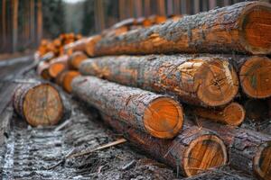 ai généré enregistrement industrie prépare Couper des arbres pour suppression. photo