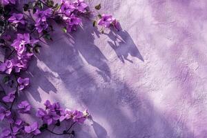 ai généré abstrait la nature Contexte avec fleur ombres sur violet mur. photo