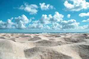 ai généré le sable plage et ciel paysage vague, île, océan, tropical photo