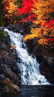 ai généré l'automne splendeur à une forêt cascade pendant de pointe feuillage saison photo