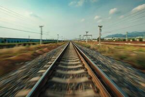 ai généré mouvement brouiller train route Contexte photo