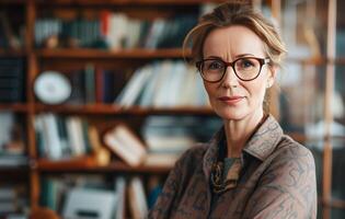 ai généré professionnel femme d'affaires exsudant confiance dans sa moderne Bureau espace photo