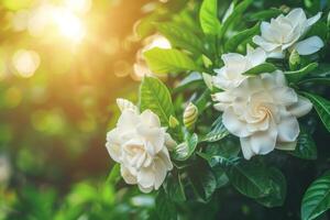 ai généré gardénia élégance dans lumière du soleil photo