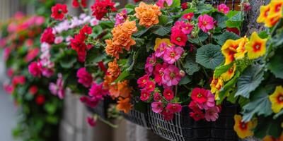 ai généré vibrant balcon jardin fleurs photo