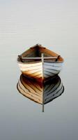 ai généré calme des eaux avec en bois bateau photo