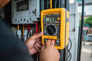 ai généré électricien chèques électrique entretien un service et Puissance charger. photo