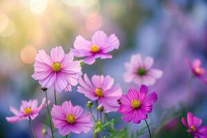 ai généré magnifique cosmos fleurs épanouissement dans jardin photo