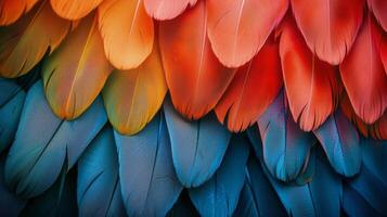ai généré proche en haut de une coloré des oiseaux plumes photo