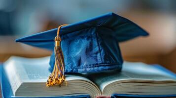 ai généré l'obtention du diplôme casquette sur livre photo