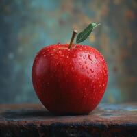 ai généré rouge Pomme sur en bois table photo