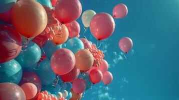 ai généré grappe de coloré des ballons flottant dans le air photo