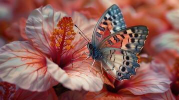 ai généré papillon sur fleur proche en haut photo