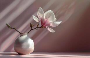 ai généré argent vase avec rose fleur photo