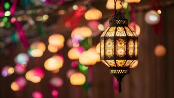ai généré bokeh lanterne évoque esprit de adha et fitr festivités photo