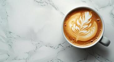 ai généré cappuccino avec feuille conception photo