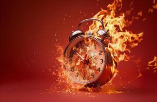 ai généré alarme l'horloge entouré par Feu photo