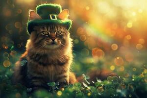 ai généré charmant chat dans lutin chapeau célébrer st. patrick's journée photo