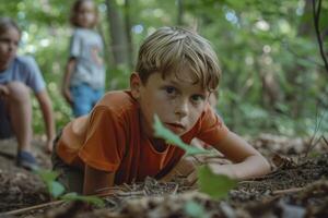 ai généré les enfants en jouant en plein air. génératif ai photo