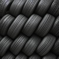 ai généré Contexte texture établi par empilés noir caoutchouc voiture pneus pour social médias Publier Taille photo