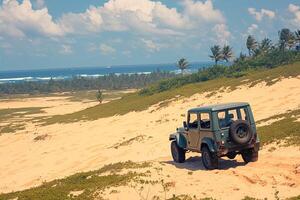 ai généré mui ne attraction populaire touristique destination avec une jeep voiture photo