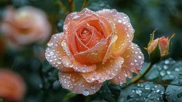 ai généré rose Rose avec l'eau gouttelettes photo