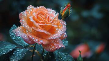 ai généré rose Rose avec l'eau gouttelettes photo