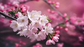 ai généré numérique Sakura fleur Cerise fleur salutation carte modèle, peu profond profondeur photo