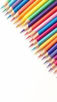 ai généré capricieux teintes coloré des stylos contre une Vide blanc toile de fond verticale mobile fond d'écran photo