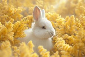 ai généré mignonne lapin dans printemps fleurs. photo