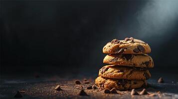 ai généré Chocolat biscuit sur foncé Contexte photo