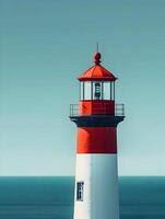 ai généré minimal rouge Haut de le phare sur une bleu ciel Contexte. haute qualité. ai génératif photo