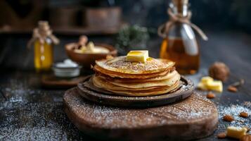 ai généré mince Crêpes avec beurre mis sur le Haut. haute résolution. ai génératif photo