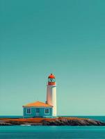 ai généré minimal rouge et blanc phare sur une bleu ciel Contexte. haute qualité. ai génératif photo