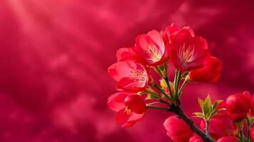 ai généré vibrant rouge asiatique Sakura fleurit contre une étourdissant Contexte photo