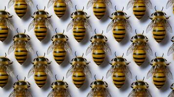 ai généré groupe de abeille abeille sur blanc Contexte d'or Couleur photo