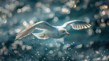 ai généré mouette en volant plus de océan photo