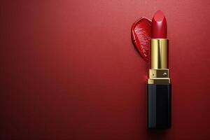 ai généré rouge rouge à lèvres avec cœur décoration photo