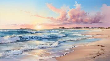 ai généré le coucher du soleil plus de le océan La peinture photo
