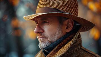 ai généré femme portant marron chapeau et écharpe photo