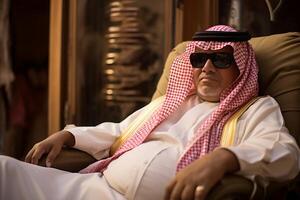 ai généré silencieux saoudien homme relaxant. produire ai photo