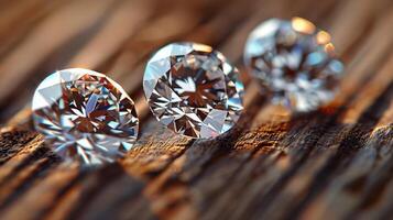 ai généré Trois diamants sur en bois table photo