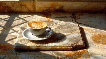 ai généré cappuccino sur brillant marbre photo