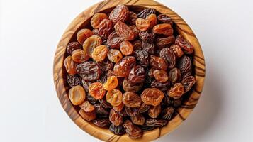 ai généré raisins secs dans une en bois bol photo