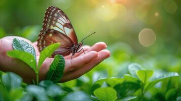 ai généré papillon perché sur vert feuille photo