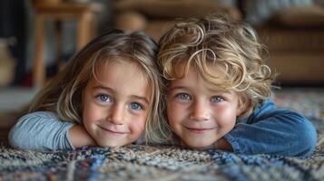 ai généré deux peu les filles pose sur une tapis photo