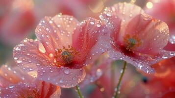 ai généré rouge fleurs avec l'eau gouttelettes photo